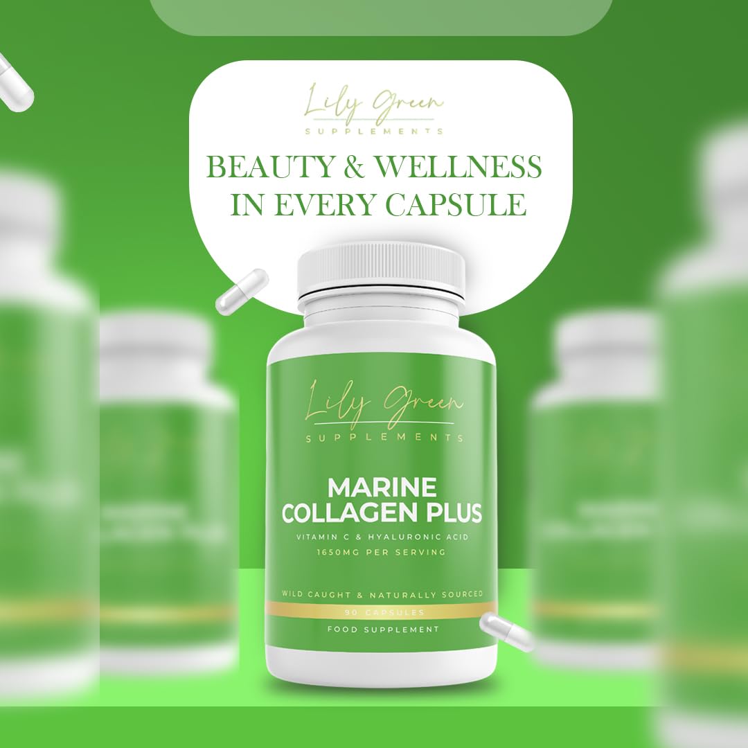 Lily Green Marine Collagen with Hyaluronic Acid & Vitamin C - 1650mg per Serving - Supports Anti Ageing, Joint & Bone Health