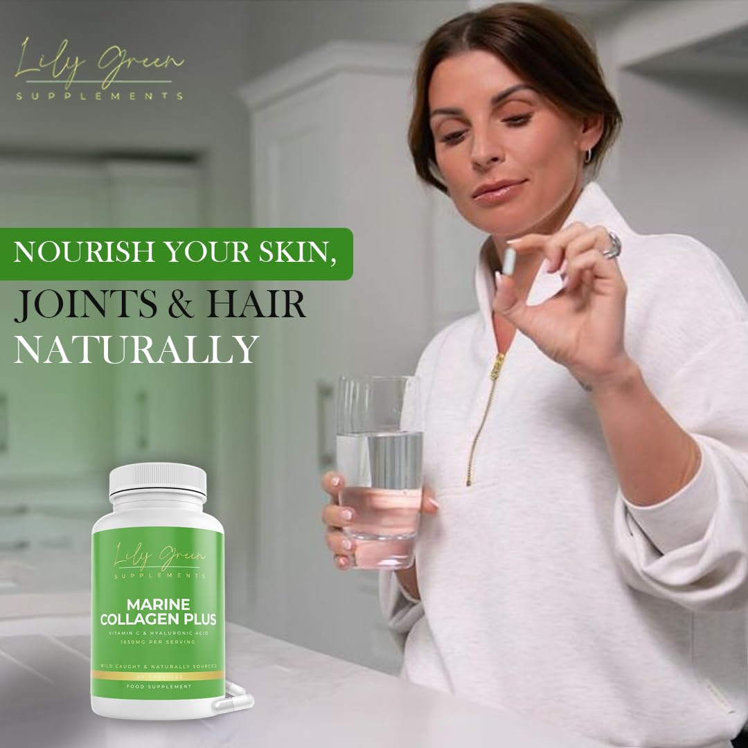 Lily Green Marine Collagen with Hyaluronic Acid & Vitamin C - 1650mg per Serving - Supports Anti Ageing, Joint & Bone Health