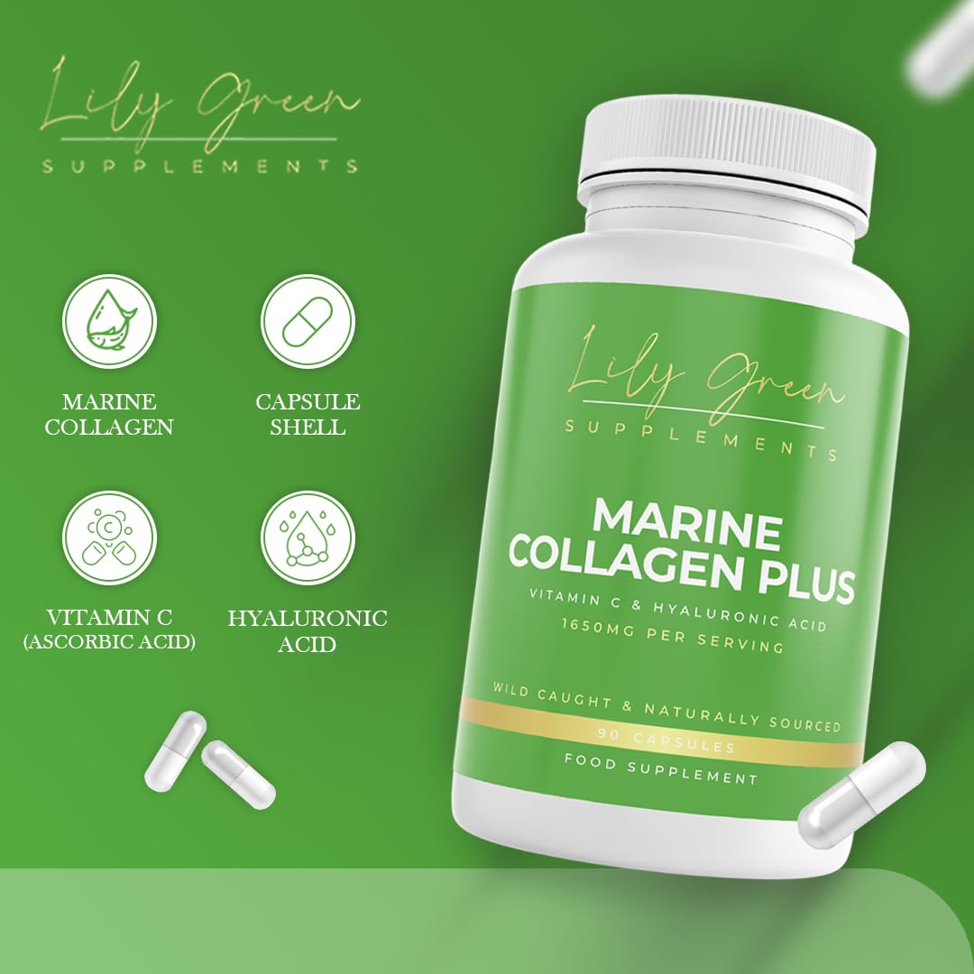 Lily Green Marine Collagen with Hyaluronic Acid & Vitamin C - 1650mg per Serving - Supports Anti Ageing, Joint & Bone Health