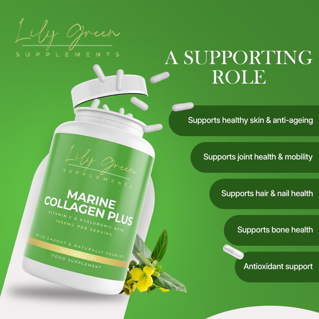 Lily Green Marine Collagen with Hyaluronic Acid & Vitamin C - 1650mg per Serving - Supports Anti Ageing, Joint & Bone Health