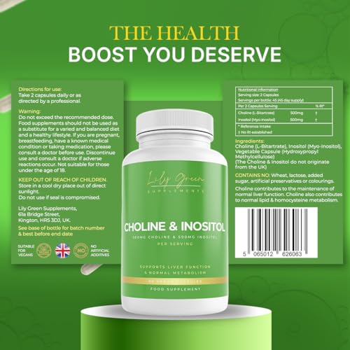 Lily Green Choline 500mg & Inositol 500mg per Serving - Supports Liver Function, Metabolism, Brain Health & Hormonal Balance