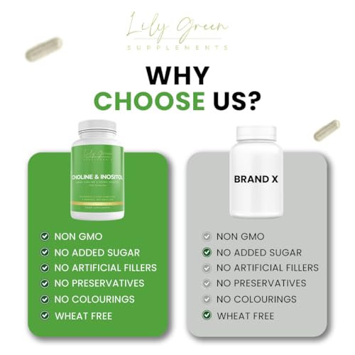 Lily Green Choline 500mg & Inositol 500mg per Serving - Supports Liver Function, Metabolism, Brain Health & Hormonal Balance