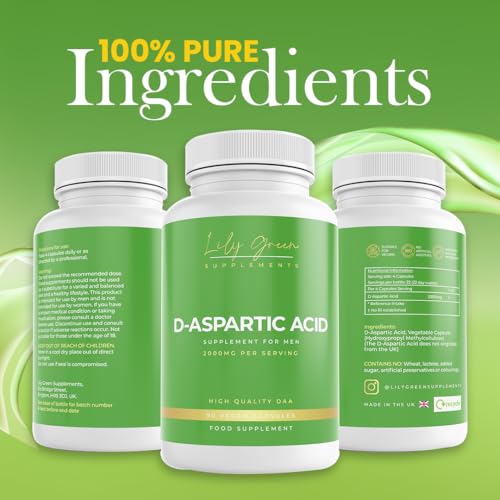 D-Aspartic Acid 2000mg per Serving - Supports Athletic Performance, Testosterone Levels, Male Fertility, Mood Boosting & Cognitive Function