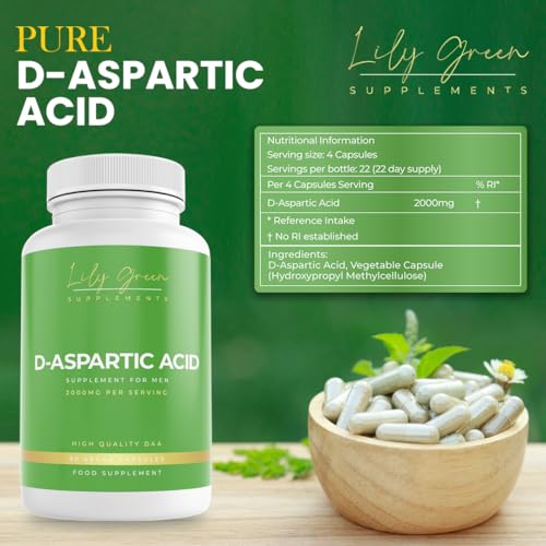 D-Aspartic Acid 2000mg per Serving - Supports Athletic Performance, Testosterone Levels, Male Fertility, Mood Boosting & Cognitive Function