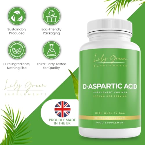 D-Aspartic Acid 2000mg per Serving - Supports Athletic Performance, Testosterone Levels, Male Fertility, Mood Boosting & Cognitive Function