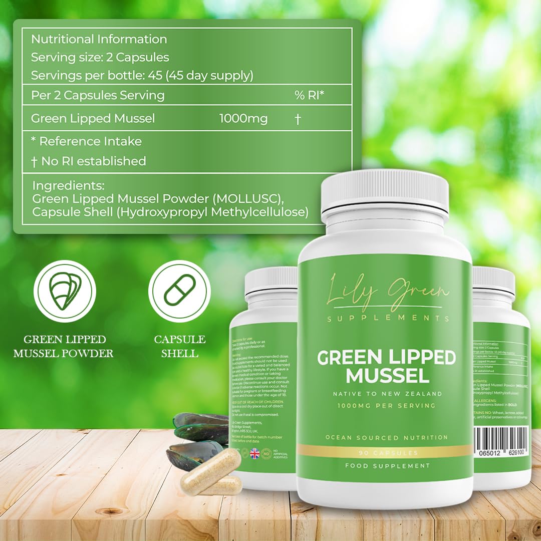 Green Lipped Mussel 1000mg per Serving - Supports Joint Health & Mobility, Healthy Skin, Inflammatory Conditions & Rich Source of Essential Nutrients