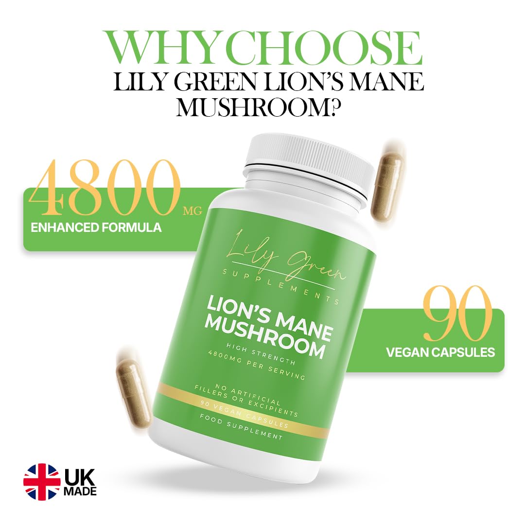 Lily Green Lion's Mane Mushroom 4800mg per Serving - Supports Immunity, Mental Clarity & Focus, Nervous & Digestive Systems
