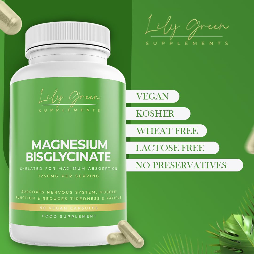 Lily Green Magnesium Bisglycinate 1250mg per Serving - Supports Sleep, Nervous System, Psychological & Muscle Function