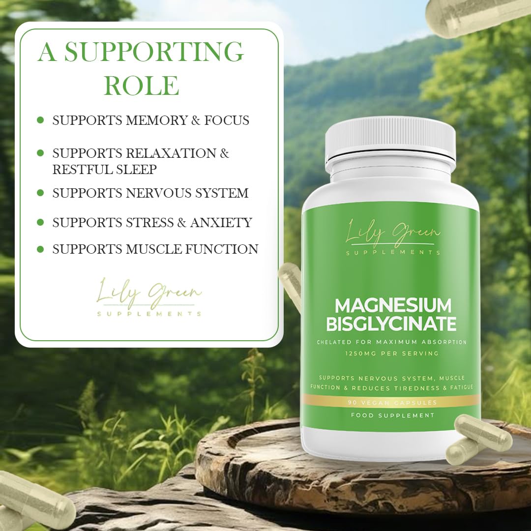 Lily Green Magnesium Bisglycinate 1250mg per Serving - Supports Sleep, Nervous System, Psychological & Muscle Function