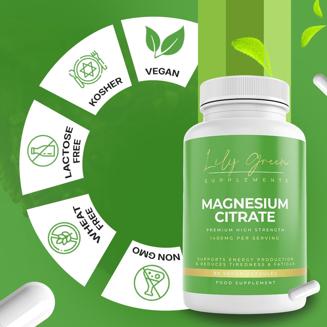 Lily Green Magnesium Citrate 1400mg per Serving - Supports Energy Production, Muscle Relaxation & Digestive Regularity