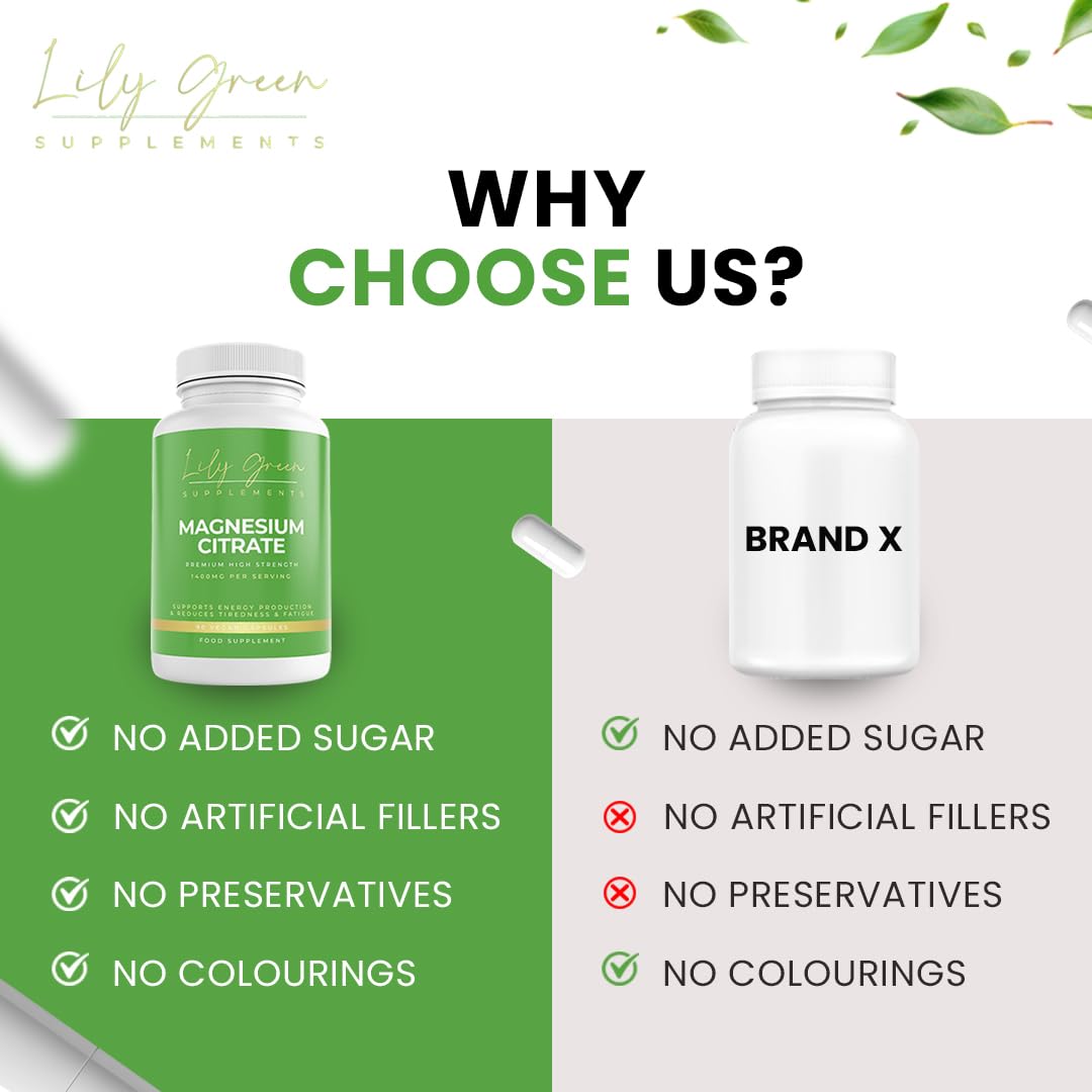 Lily Green Magnesium Citrate 1400mg per Serving - Supports Energy Production, Muscle Relaxation & Digestive Regularity