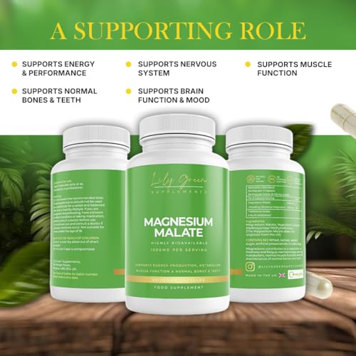 Lily Green Magnesium Malate 1500mg per Serving - Supports Energy, Muscle Function, Nervous System, Normal Bones & Teeth