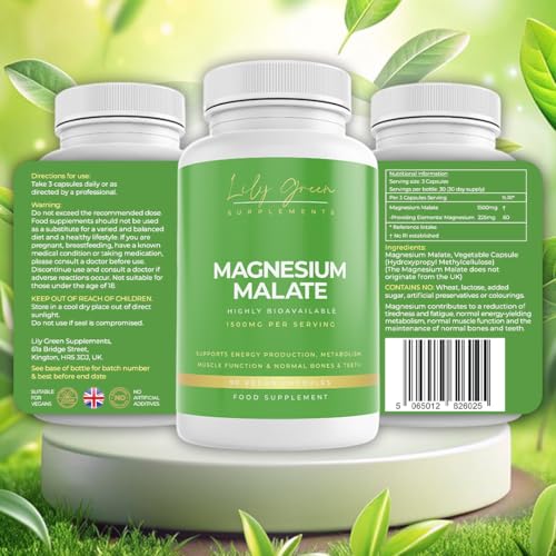 Lily Green Magnesium Malate 1500mg per Serving - Supports Energy, Muscle Function, Nervous System, Normal Bones & Teeth
