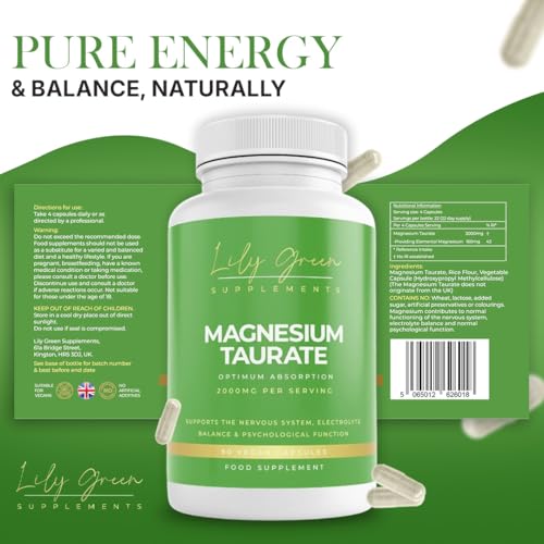 Lily Green Magnesium Taurate 2000mg per Serving - Supports Heart Health, Psychological & Liver Function, Tiredness & Fatigue