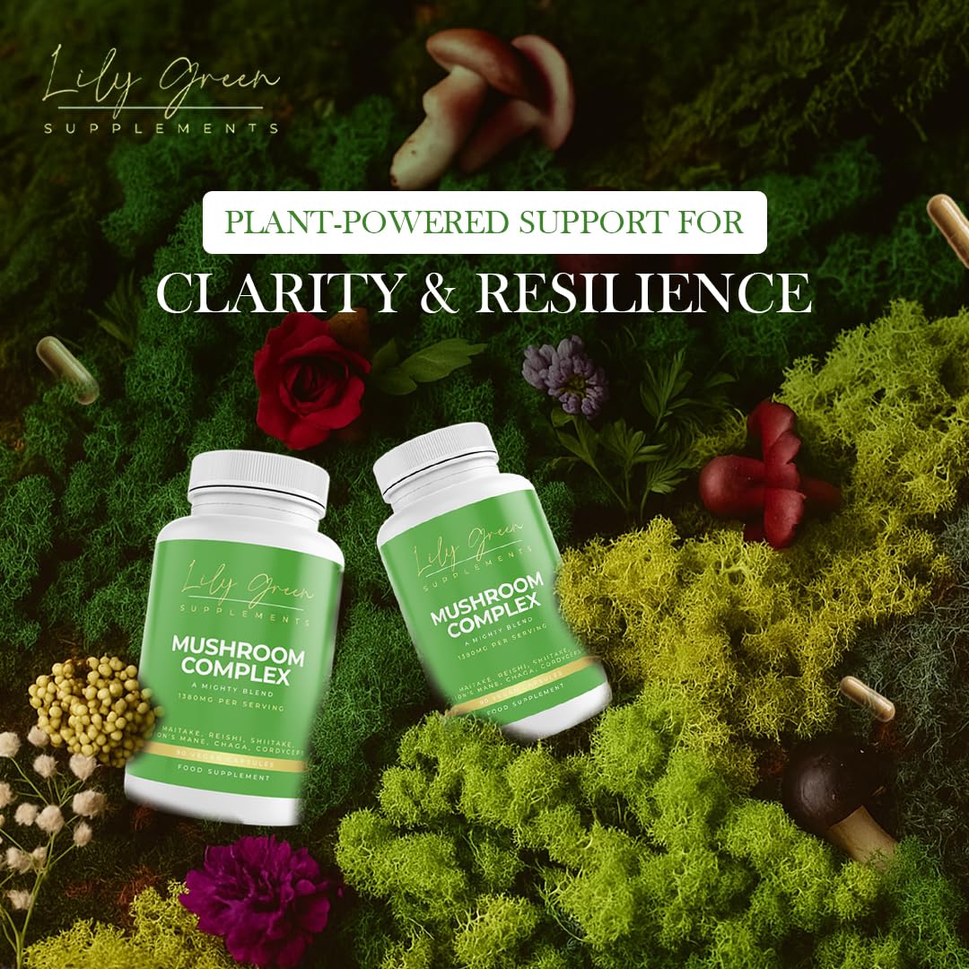Organic Mushroom Complex 1380mg per Serving - A Mighty Blend Supporting Immune & Stress Response System, Cognitive Function & Overall Health
