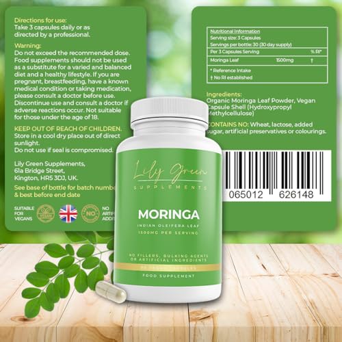 Lily Green Organic Moringa 1500mg per Serving - Supports Immune System, Inflammatory Conditions & Energy Production
