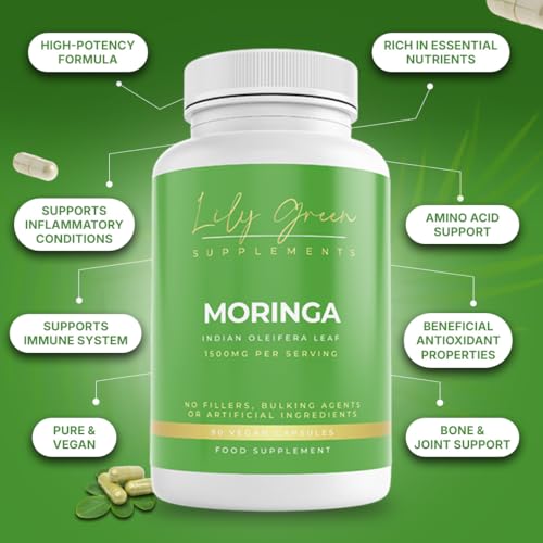 Lily Green Organic Moringa 1500mg per Serving - Supports Immune System, Inflammatory Conditions & Energy Production