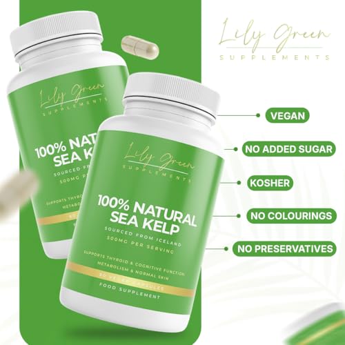 Lily Green Organic Sea Kelp 500mg per Serving - Supports Thyroid & Brain Function, Metabolism & Anti Ageing
