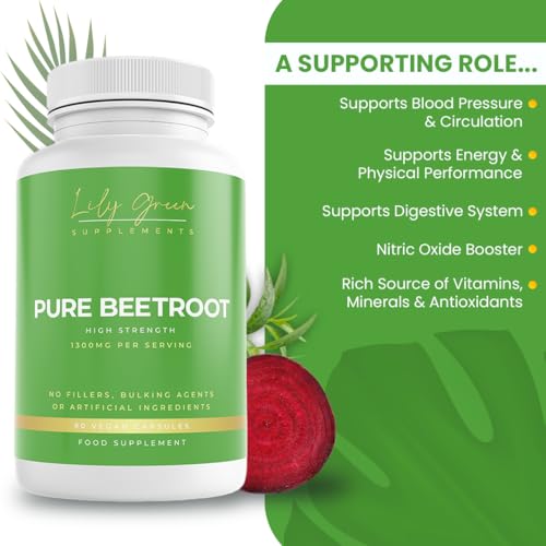 Lily Green Pure Beetroot 1300mg per Serving - Supports Blood Pressure & Circulation, Physical Performance & Digestive System