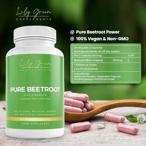Lily Green Pure Beetroot 1300mg per Serving - Supports Blood Pressure & Circulation, Physical Performance & Digestive System