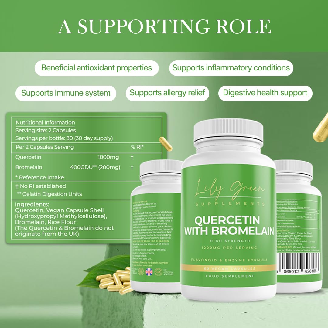 Lily Green Quercetin with Bromelain 1200mg per Serving - Supports Inflammatory Conditions, Immunity, Allergies & Digestive Health