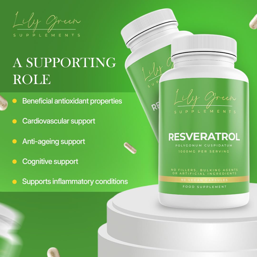Resveratrol 1000mg per Serving - Supports Cardiovascular System, Cognitive Function, Inflammatory Conditions & Anti Ageing