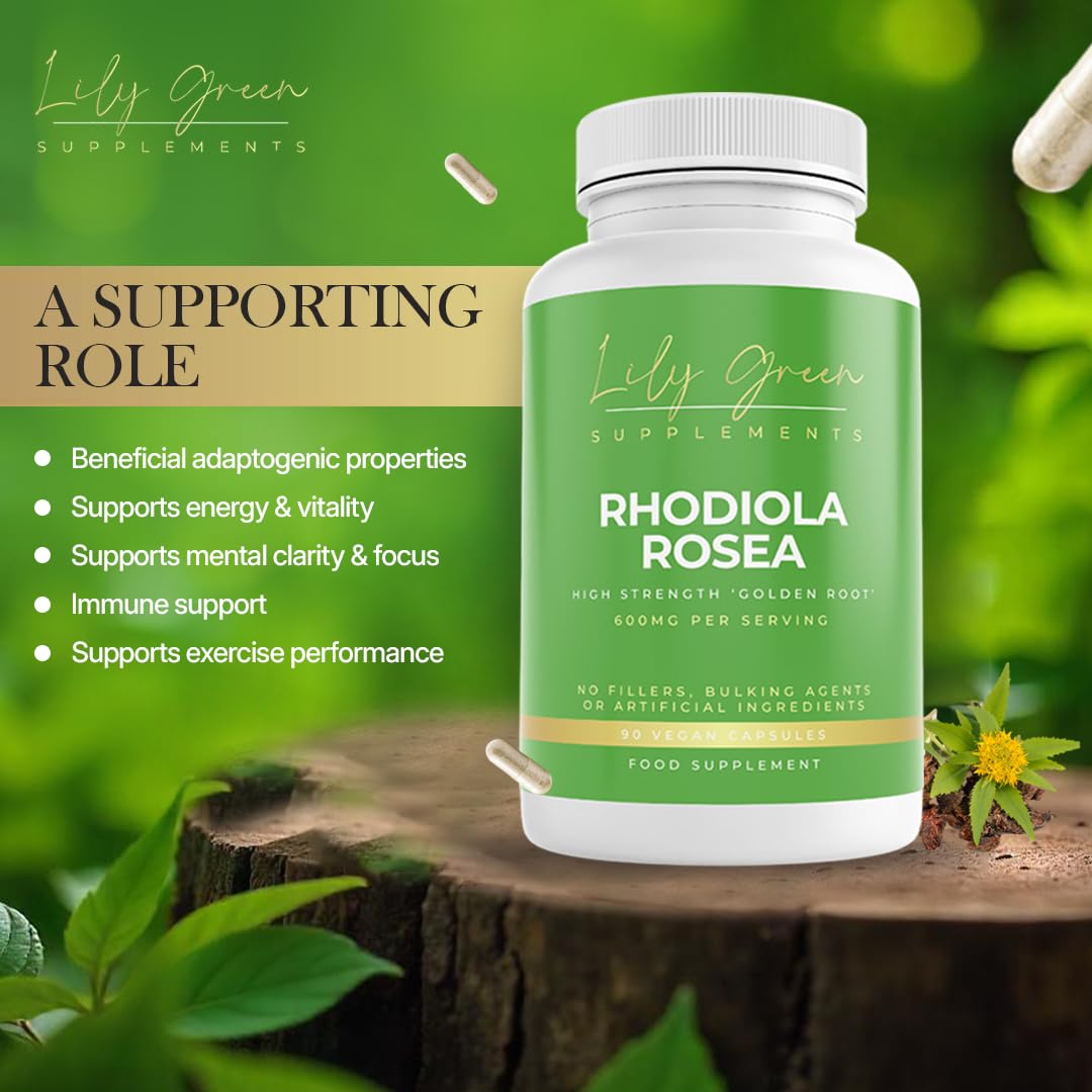 Lily Green Rhodiola Rosea 600mg per Capsule - Supports Mental Clarity & Focus, Immune System, Performance, Energy & Vitality
