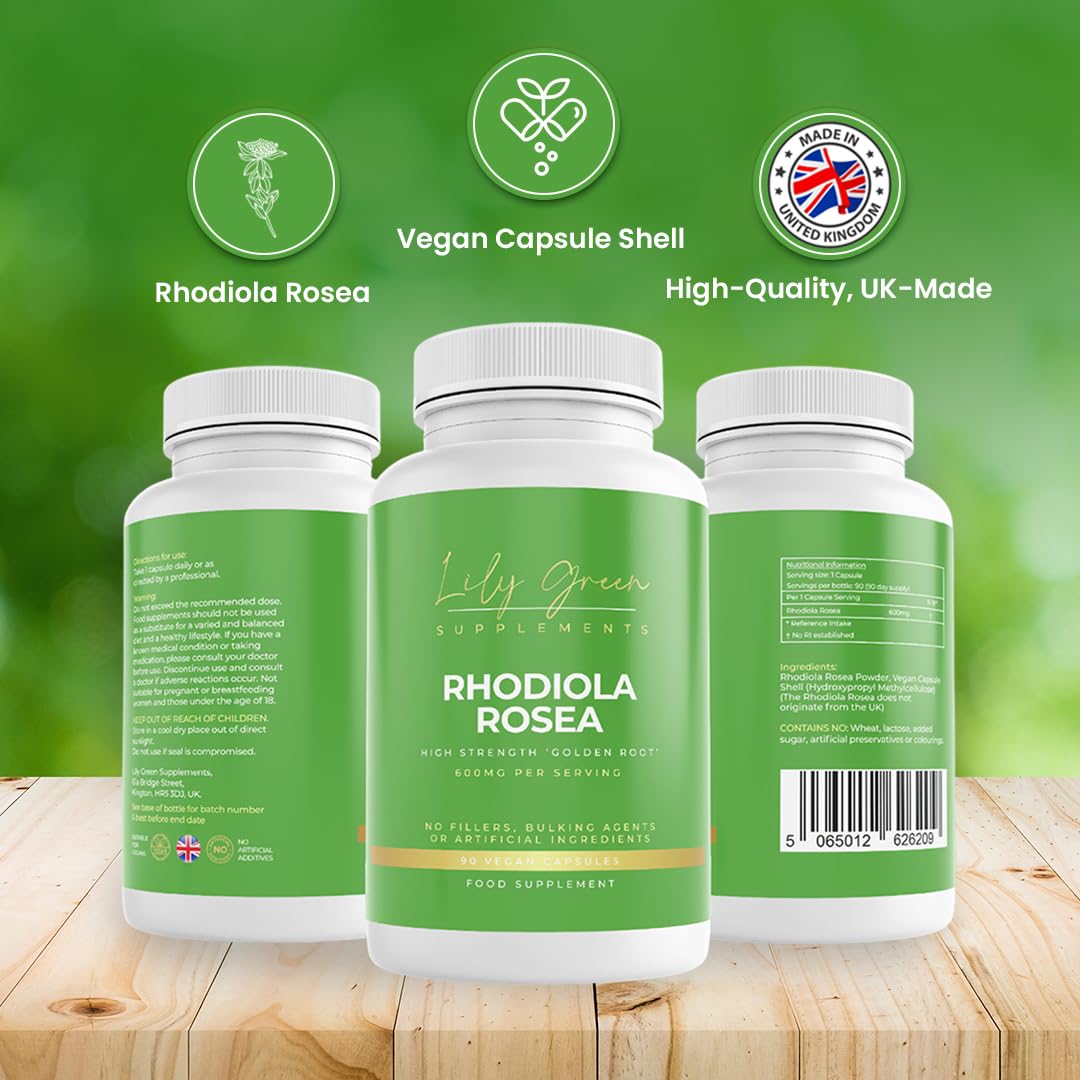 Lily Green Rhodiola Rosea 600mg per Capsule - Supports Mental Clarity & Focus, Immune System, Performance, Energy & Vitality
