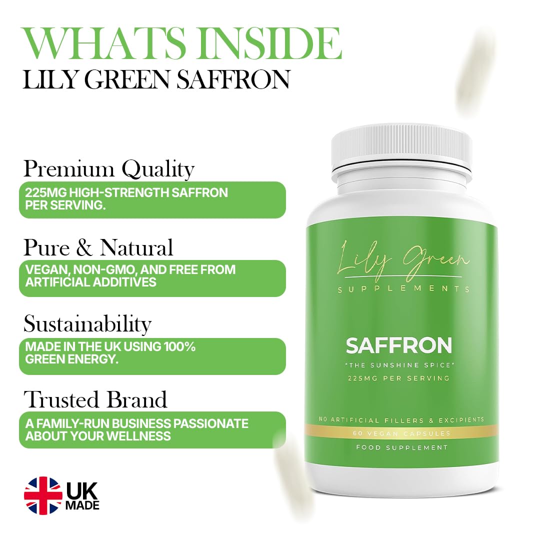 Saffron Supplement 225mg per Serving - Supports Psychological Balance, Inflammatory Conditions, Weight Loss & Eye Health