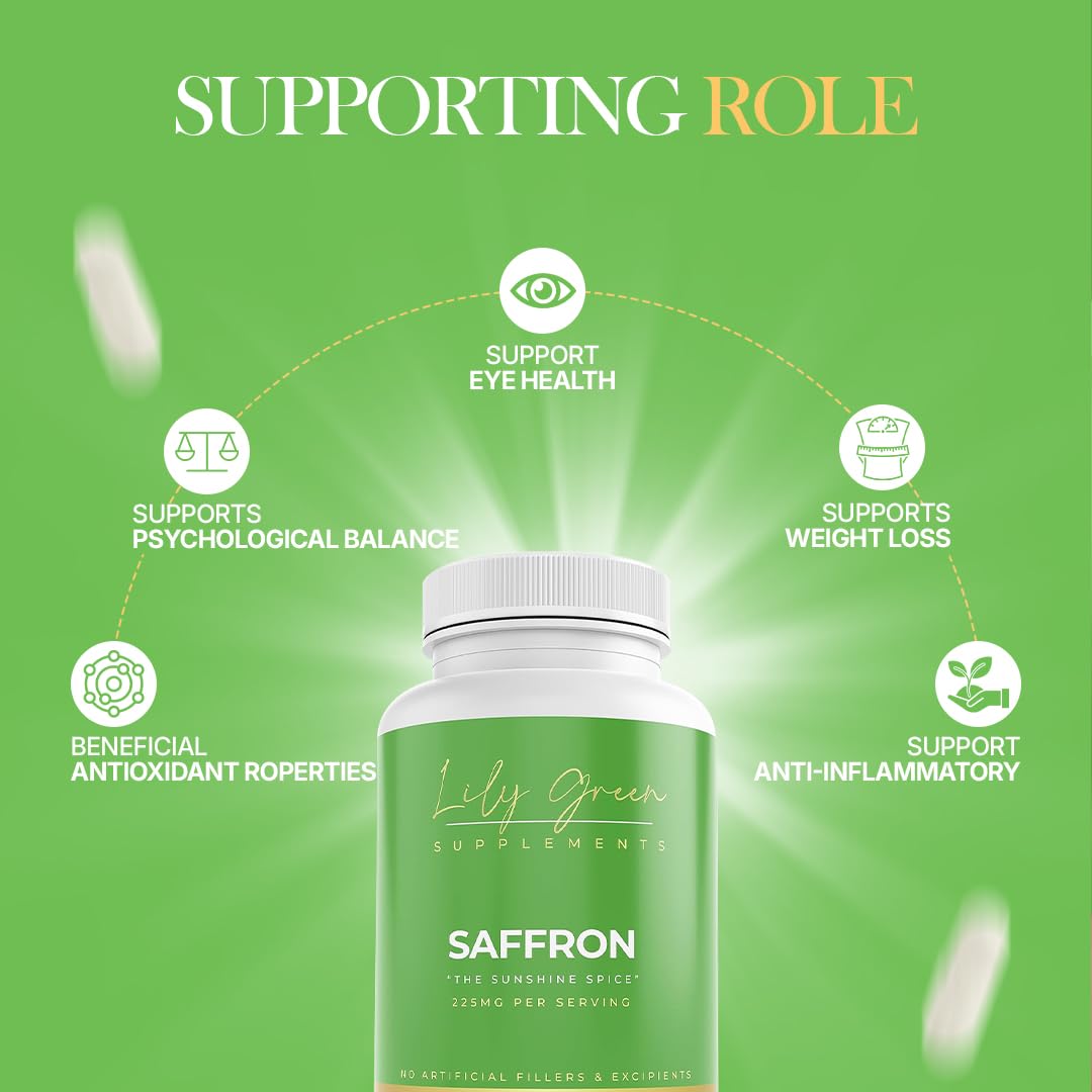 Saffron Supplement 225mg per Serving - Supports Psychological Balance, Inflammatory Conditions, Weight Loss & Eye Health