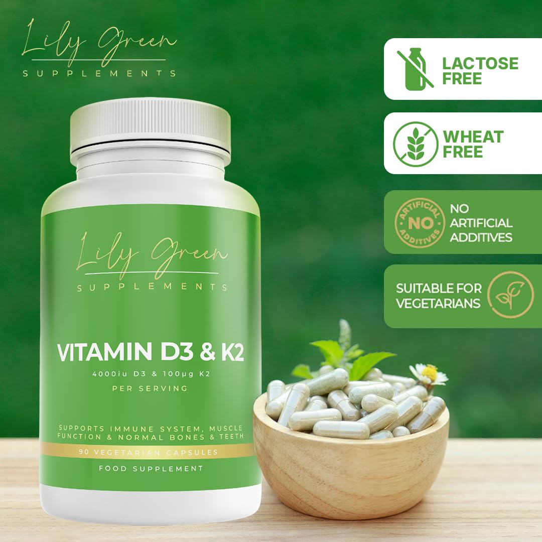 Lily Green Vitamin D3 4000iu & Vitamin K2 - Supports Immune System, Cardio Health, Cognitive & Muscle Function, Bones & Teeth