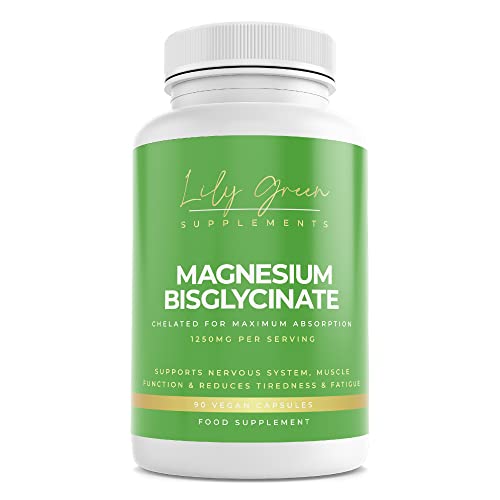 Magnesium Bisglycinate (Glycinate) 1250mg per Serving - Supports Sleep & Calmness, Nervous System, Psychological & Muscle Function - Lily Green Supplements