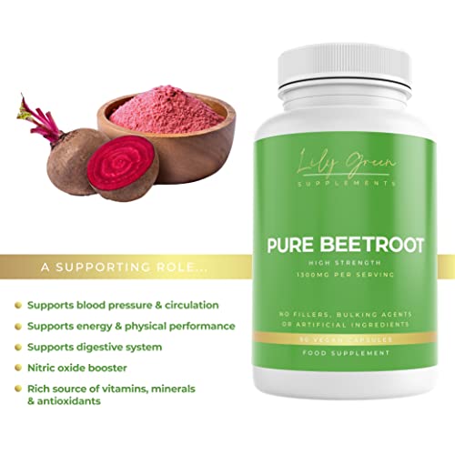 Pure Beetroot 1300mg per Serving - Supports Blood Pressure & Circulation, Energy & Physical Performance & Digestive System - Lily Green Supplements