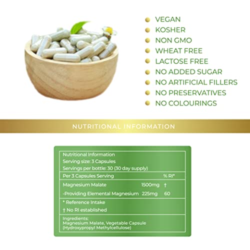 Magnesium Malate 1500mg per Serving - Supports Energy & Performance, Muscle Function, Nervous System, Normal Bones & Teeth - Lily Green Supplements