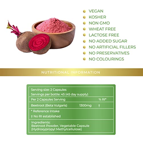 Pure Beetroot 1300mg per Serving - Supports Blood Pressure & Circulation, Energy & Physical Performance & Digestive System - Lily Green Supplements