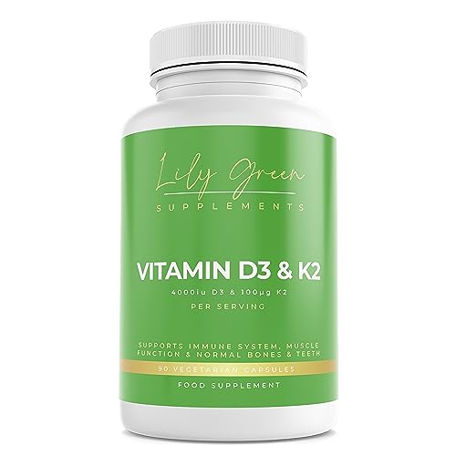 Vitamin D3 4000iu & Vitamin K2 100μg (MK-7) - Supports Immune System, Cardiovascular Health, Cognitive & Muscle Function, Bones & Teeth - Lily Green Supplements