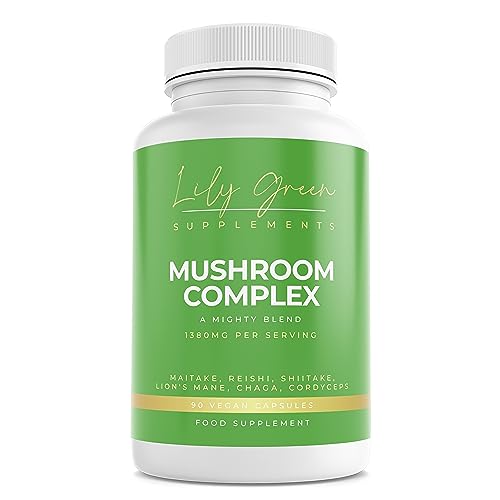 Organic Mushroom Complex 1380mg per Serving - A Mighty Blend Supporting Immune & Stress Response System, Cognitive Function & Overall Health - Lily Green Supplements