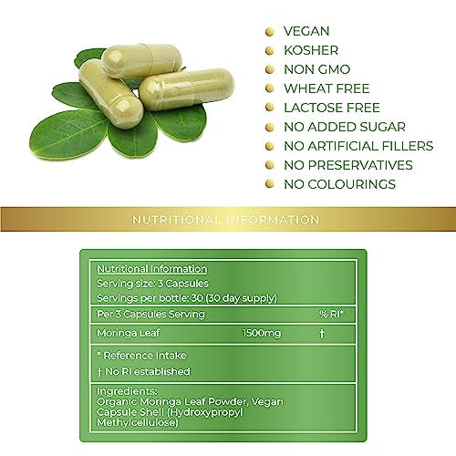 Organic Moringa 1500mg per Serving - Supports Immune System, Inflammatory Conditions, Energy & Rich in Essential Vitamins, Nutrients & Antioxidants - Lily Green Supplements