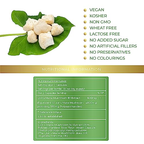 Lion's Mane Mushroom Supplement 4800mg per Serving - Supports Immunity, Mental Clarity & Focus, Nervous & Digestive Systems - Lily Green Supplements