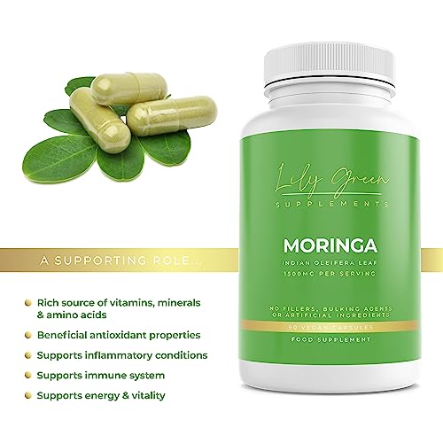 Organic Moringa 1500mg per Serving - Supports Immune System, Inflammatory Conditions, Energy & Rich in Essential Vitamins, Nutrients & Antioxidants - Lily Green Supplements