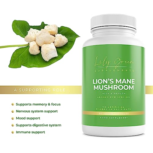 Lion's Mane Mushroom Supplement 4800mg per Serving - Supports Immunity, Mental Clarity & Focus, Nervous & Digestive Systems - Lily Green Supplements