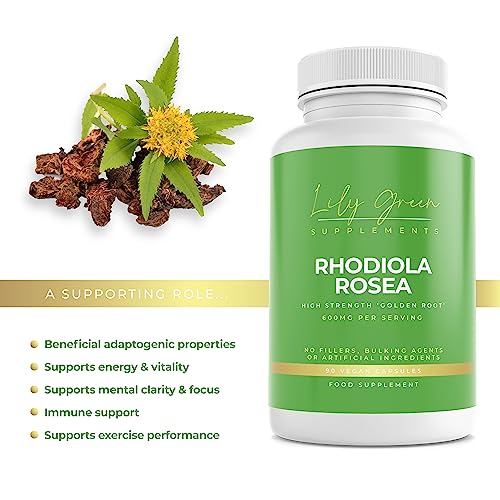 Rhodiola Rosea 600mg per Capsule - Supports Mental Clarity & Focus, Immune System, Exercise Performance, Energy & Vitality - Lily Green Supplements