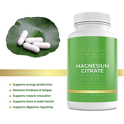 Magnesium Citrate 1400mg per Serving - Supports Energy Production, Muscle Relaxation, Digestive Regularity & Muscle, Bone & Teeth Health - Lily Green Supplements