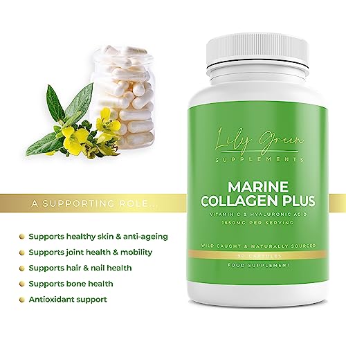 Marine Collagen with Hyaluronic Acid & Vitamin C - 1650mg per Serving - Supports Anti Ageing, Skin, Hair & Nails, Joint & Bone Health - Lily Green Supplements