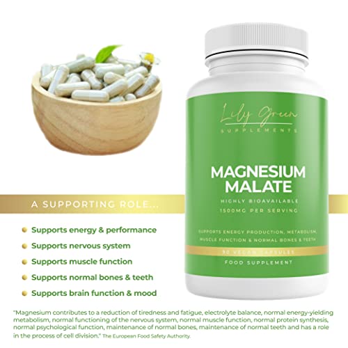 Magnesium Malate 1500mg per Serving - Supports Energy & Performance, Muscle Function, Nervous System, Normal Bones & Teeth - Lily Green Supplements