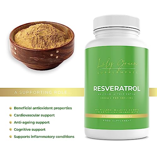 Resveratrol 1000mg per Serving - Supports Cardiovascular System, Cognitive Function, Inflammatory Conditions & Anti Ageing - Lily Green Supplements