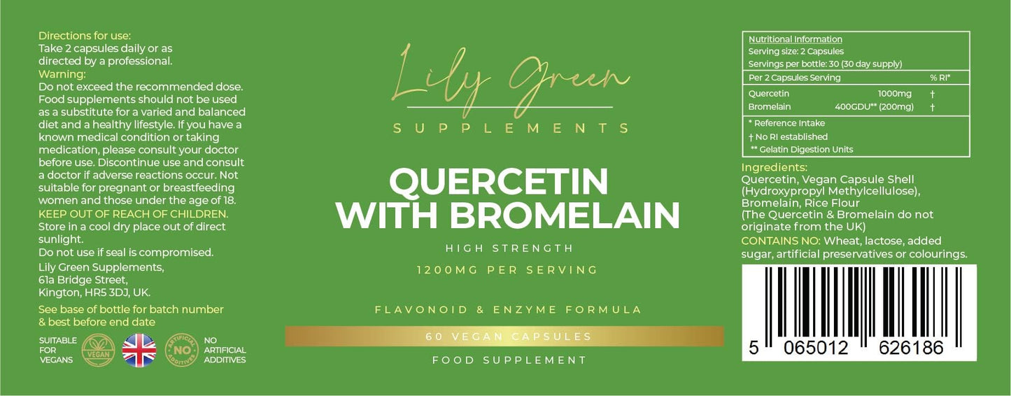 Quercetin with Bromelain 1200mg per Serving - Supports Inflammatory Conditions, Immune System, Allergy Relief & Digestive Health - Lily Green Supplements