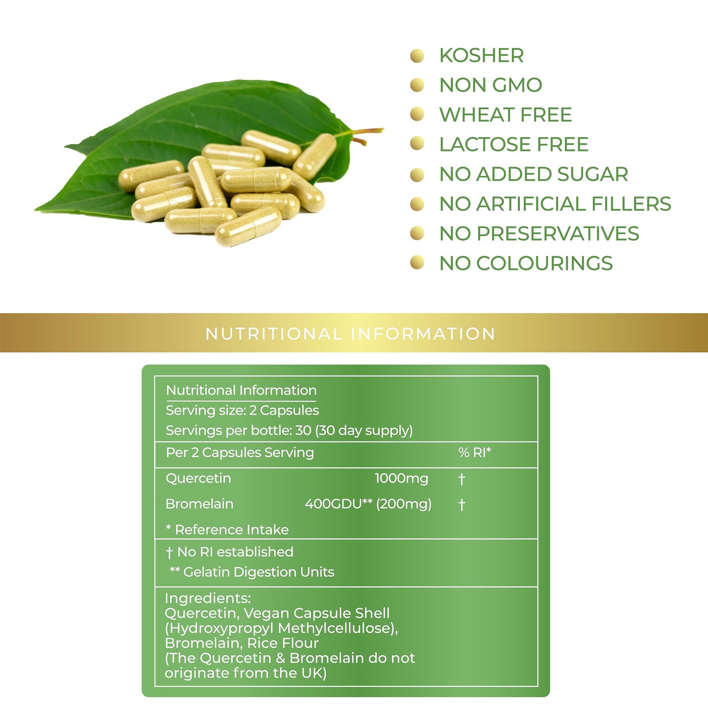 Quercetin with Bromelain 1200mg per Serving - Supports Inflammatory Conditions, Immune System, Allergy Relief & Digestive Health - Lily Green Supplements